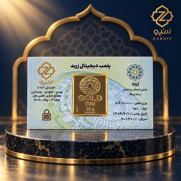 شمش طلا 20 گرمی زربد 18 عیار 750